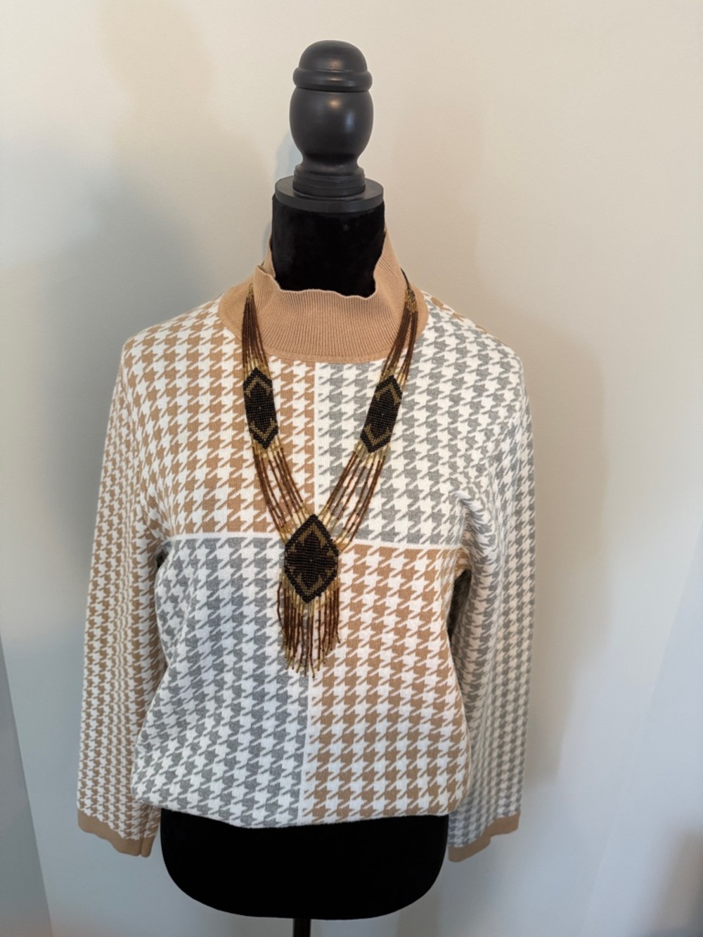 Calvin Klein Mock Neck Cream and Gray Sweater